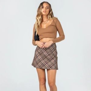 Princess Polly The Classic Long Sleeve V Neck Top Brown Size Small/2